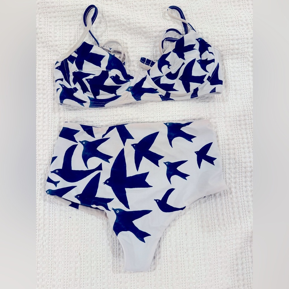 High waist Mara Hoffman bikini, Birds Indigo